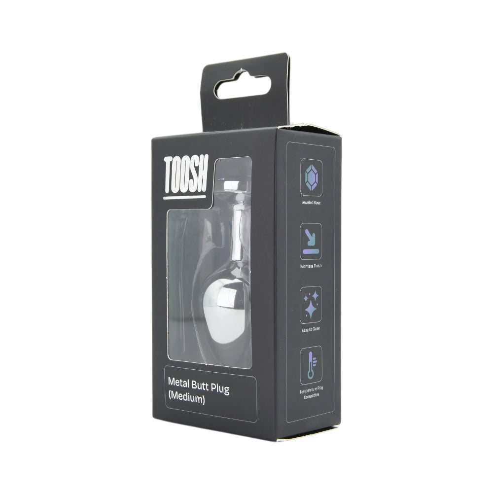 Toosh Silver Metal Butt Plug Medium Clear Stone