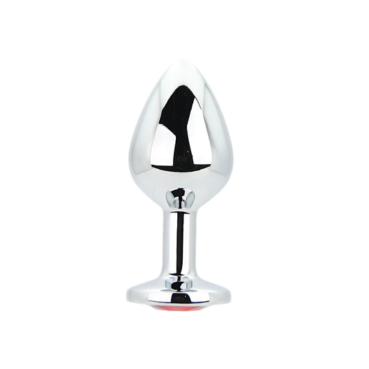 Toosh Silver Metal Butt Plug Medium Red Stone