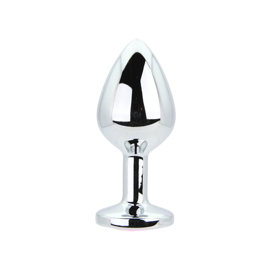Toosh Silver Metal Butt Plug Medium Pink Stone