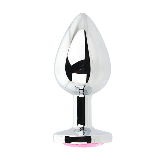Toosh Silver Metal Butt Plug Large Pink Stone