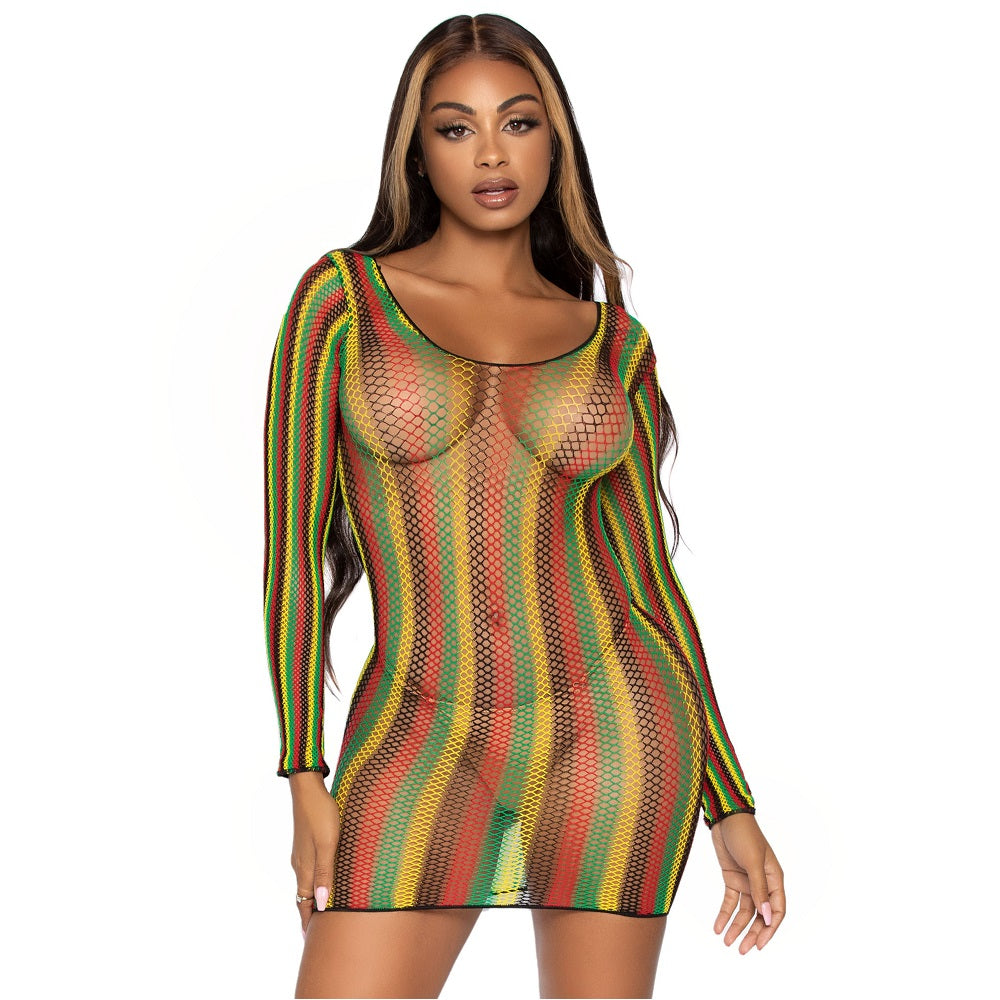 Leg Avenue Rasta Net Long Sleeve Mini Dress