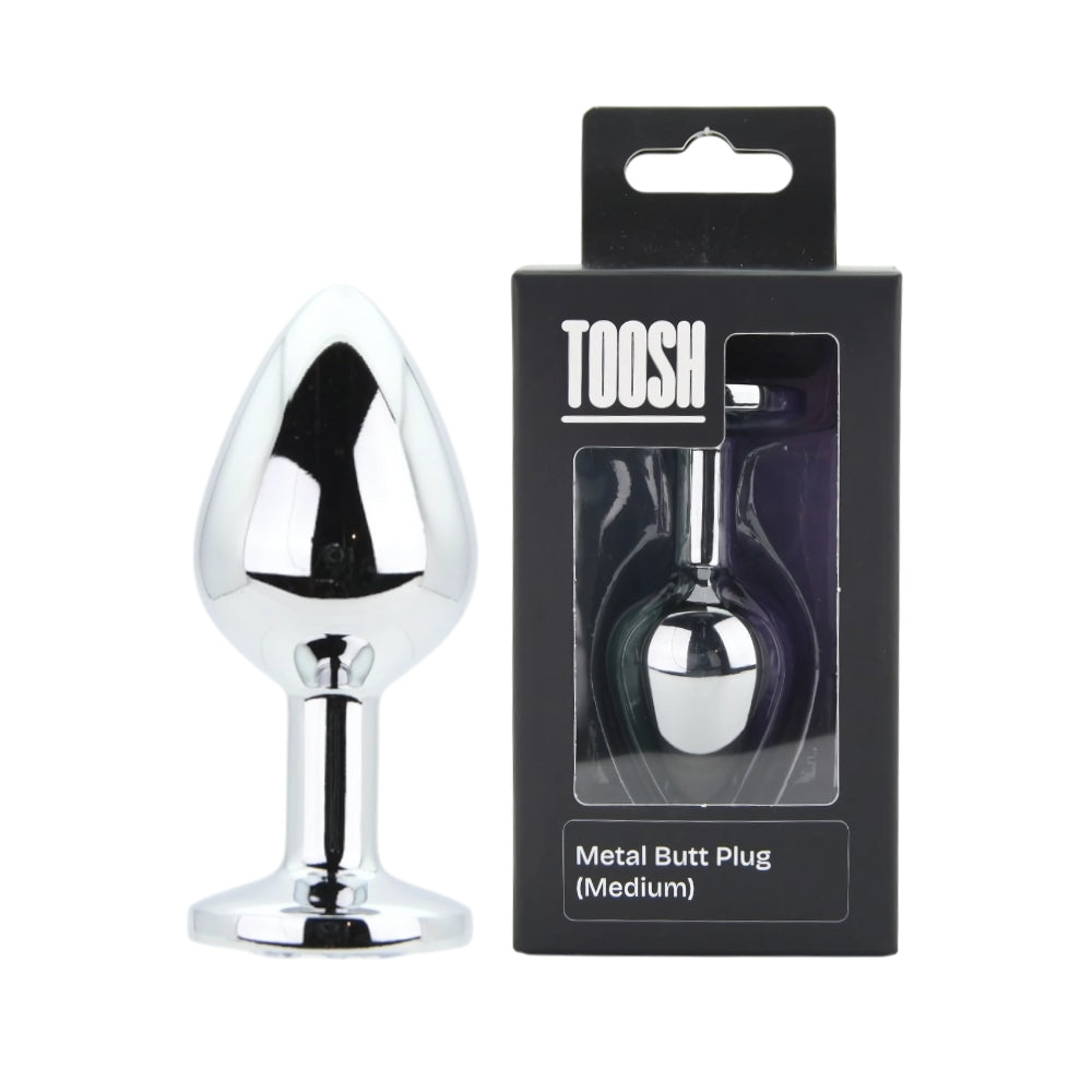 Toosh Silver Metal Butt Plug Medium Clear Stone