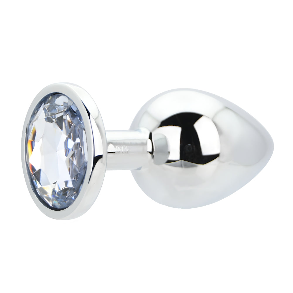 Toosh Silver Metal Butt Plug Large Clear Stone