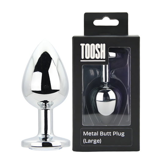 Toosh Silver Metal Butt Plug Large Clear Stone