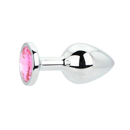 Toosh Silver Metal Butt Plug Medium Pink Stone