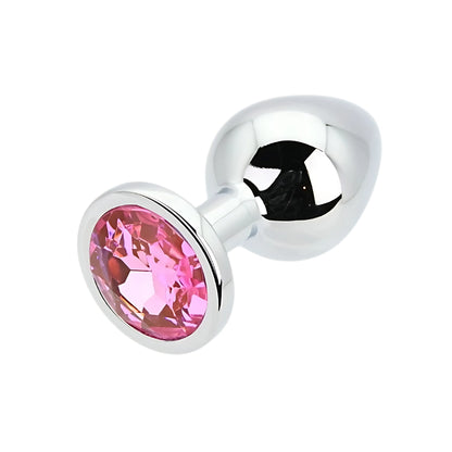 Toosh Silver Metal Butt Plug Medium Pink Stone
