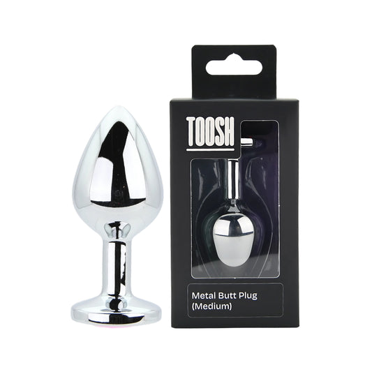 Toosh Silver Metal Butt Plug Medium Pink Stone