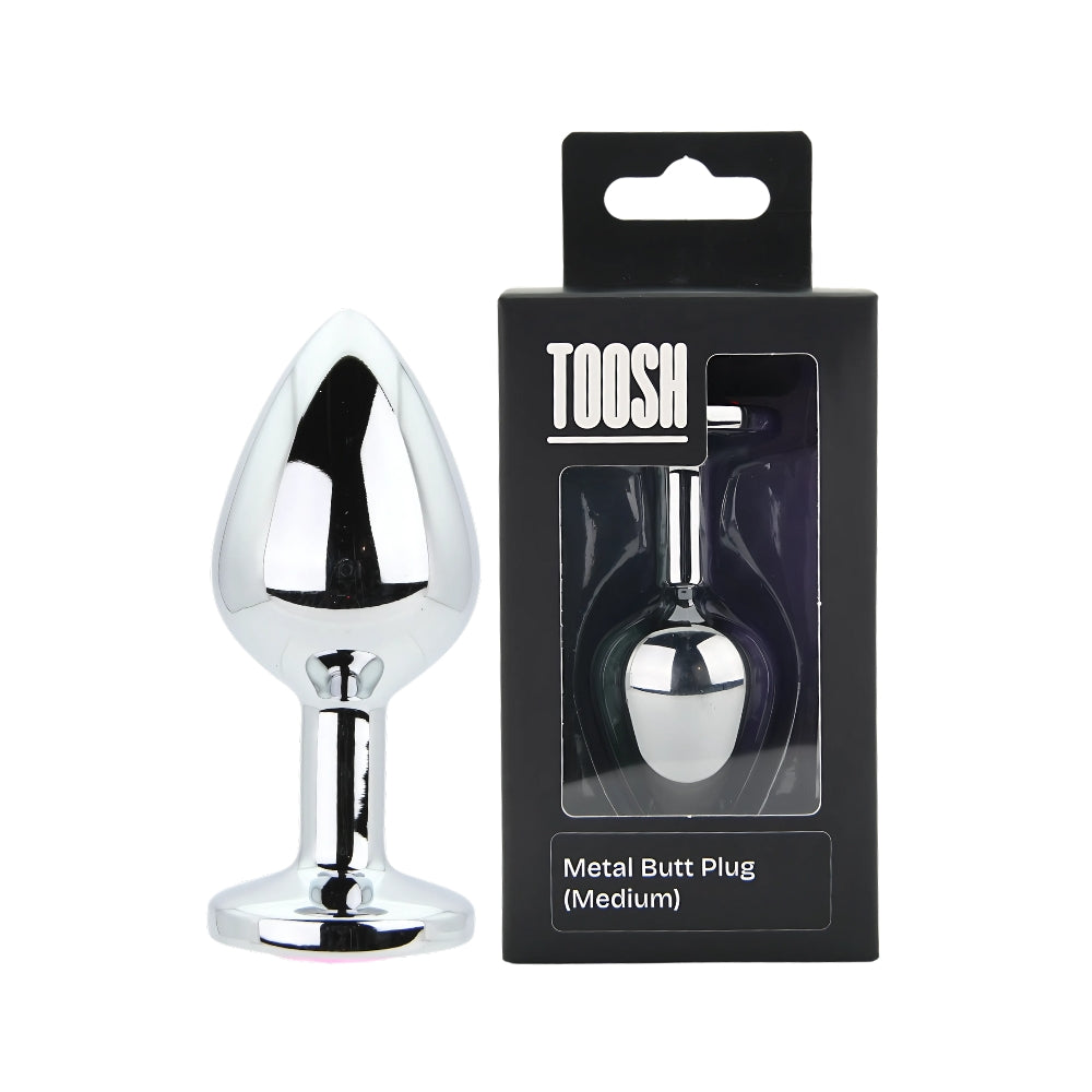 Toosh Silver Metal Butt Plug Medium Pink Stone