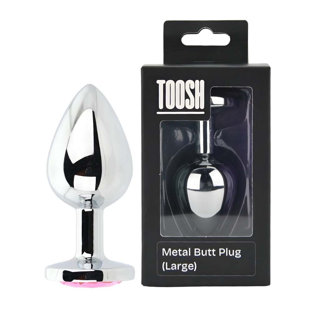 Toosh Silver Metal Butt Plug Large Pink Stone