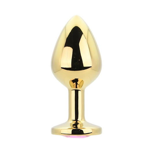 Toosh Gold Metal Butt Plug Medium Pink Stone