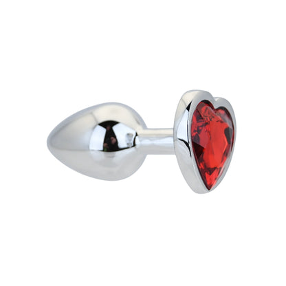 Toosh Heart Shaped Silver Butt Plug with Red Stone Small