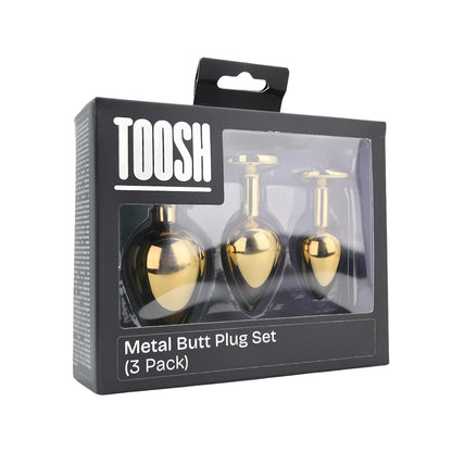 Toosh Metal Butt Plug Gold Set of 3 Clear Stone