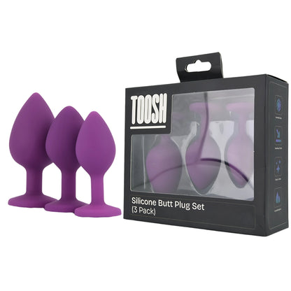 Toosh Silicone Butt Plug Purple Set of 3 Clear Stone