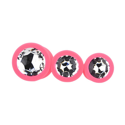 Toosh Silicone Butt Plug Pink Set of 3 Clear Stone