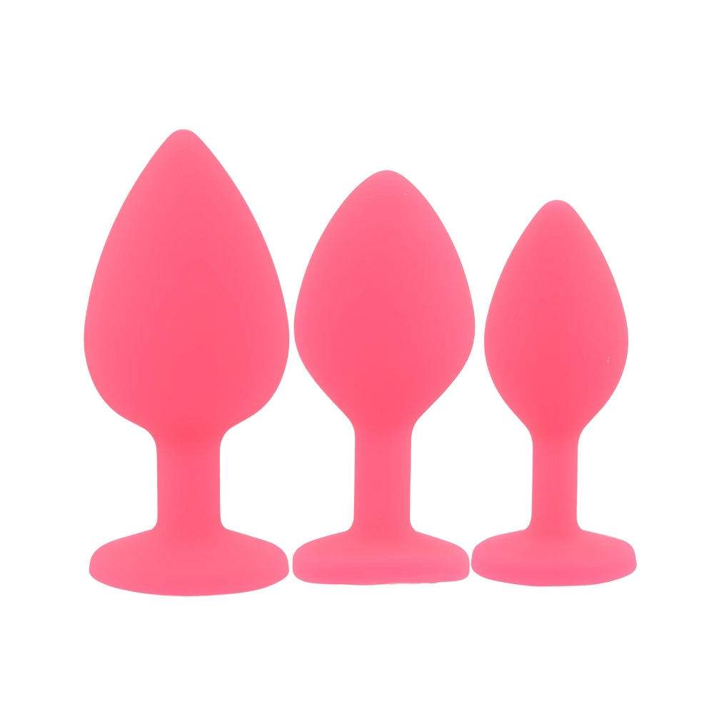 Toosh Silicone Butt Plug Pink Set of 3 Clear Stone