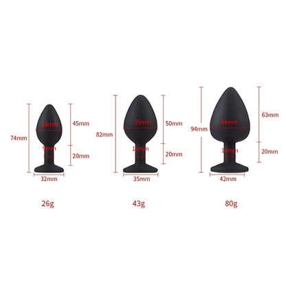 Toosh Silicone Butt Plug Black Set of 3 Clear Stone