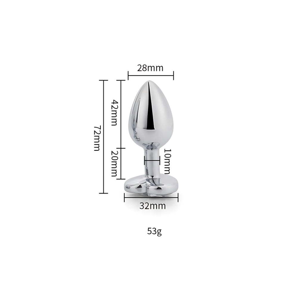 Toosh Heart Shaped Silver Butt Plug with Red Stone Small