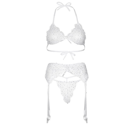Leg Avenue Lace Bra Top, String and Garter Belt White