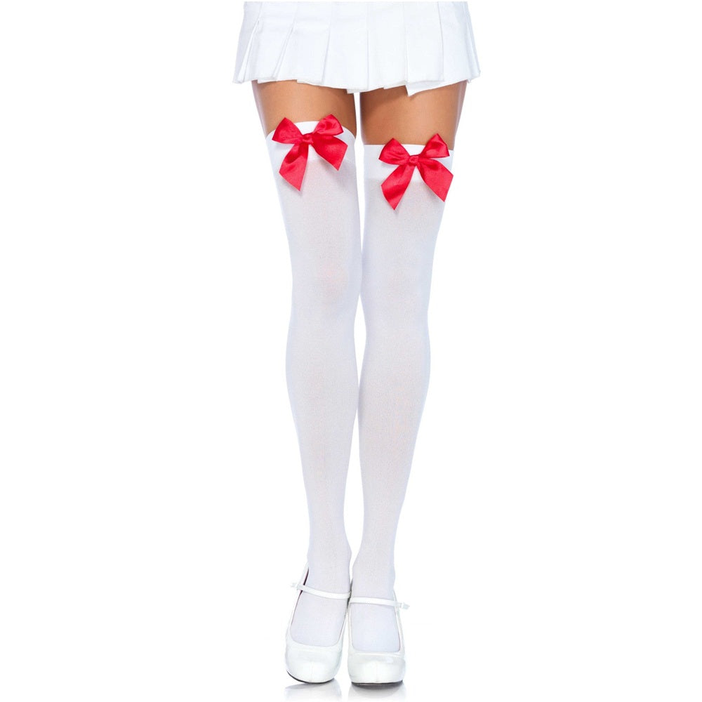 Leg Avenue Nylon Thigh Highs with Bow