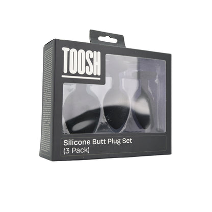 Toosh Silicone Butt Plug Black Set of 3 Clear Stone