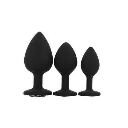 Toosh Silicone Butt Plug Black Set of 3 Clear Stone
